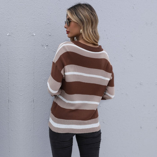 Damen Gestreifter Feinstrickpullover mit Rundhals und legerer Oversize-Passform Shop Nory