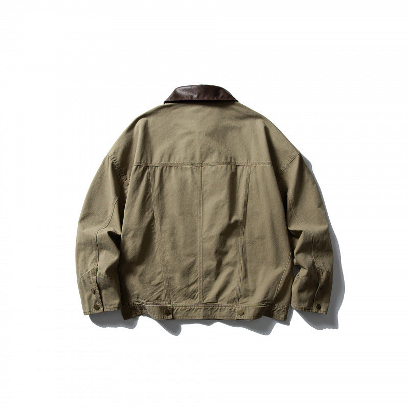 Herren Boxy-Canvasjacke mit Lederkragen und Overshirt-Silhouette Shop Nory