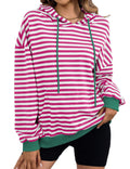 Damen gestreifter Kapuzenpullover mit stylischer Kängurutasche