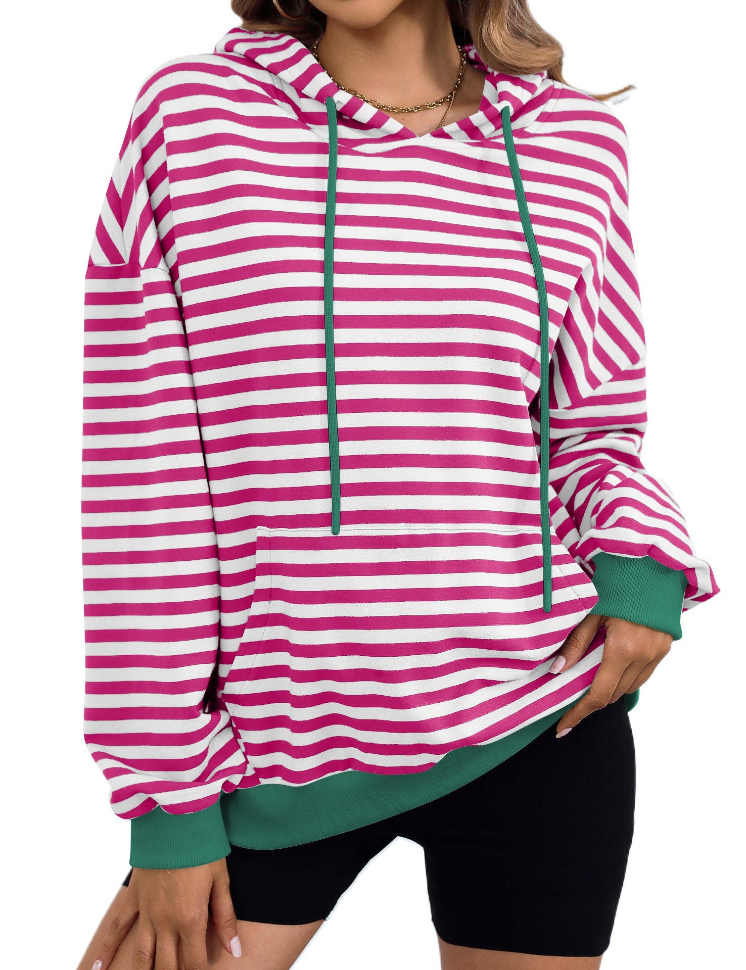 Damen gestreifter Kapuzenpullover mit stylischer Kängurutasche