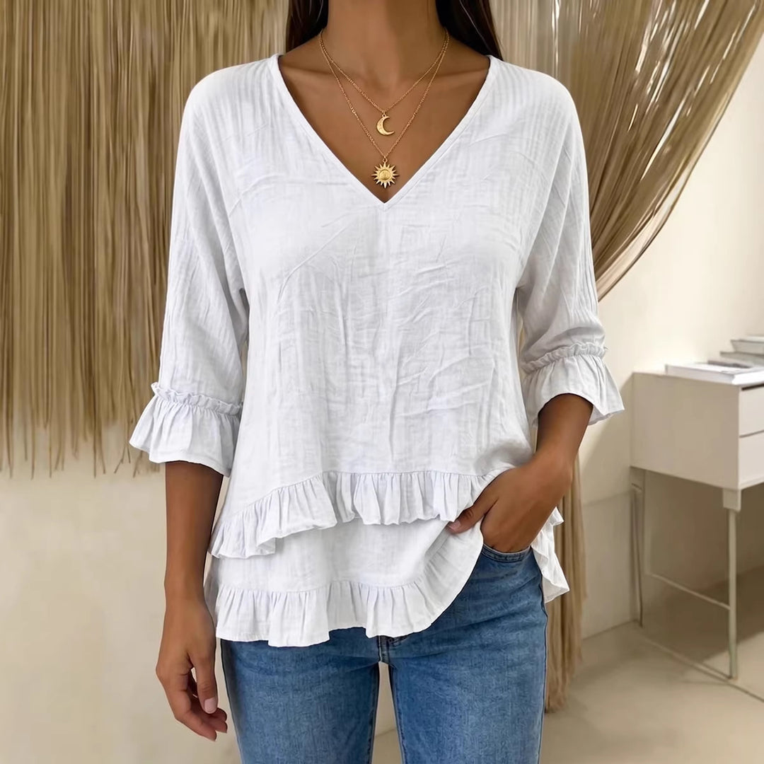 Damen Verspielte Langarm Bluse mit Volant Shop Nory