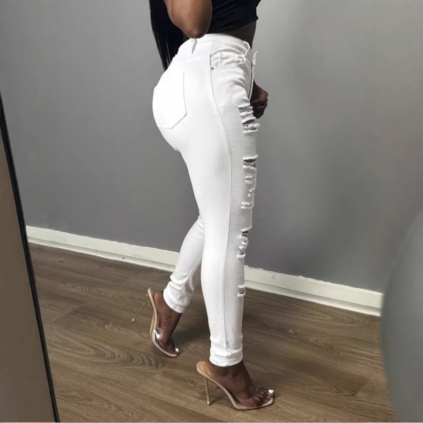 Damen Hochtaillierte Skinny-Jeans mit asymmetrischer Destroy-Optik und formendem Bund Shop Nory