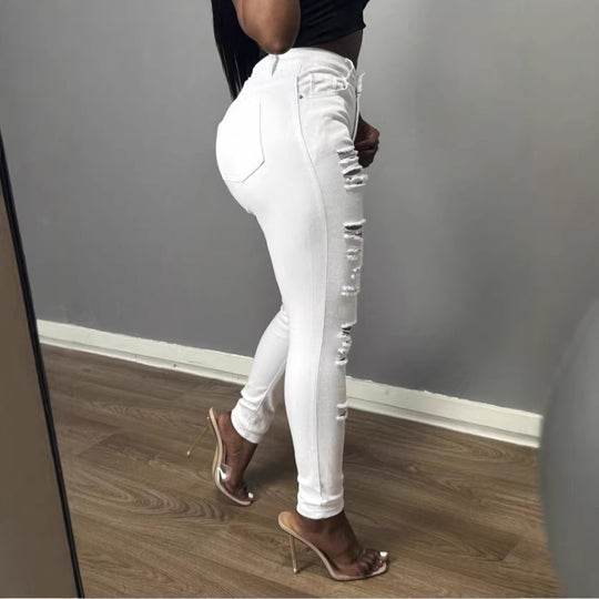 Damen Hochtaillierte Skinny-Jeans mit asymmetrischer Destroy-Optik und formendem Bund Shop Nory