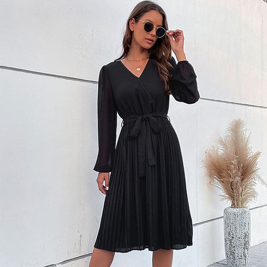 Damen Plissiertes Wickelkleid mit Gürtel