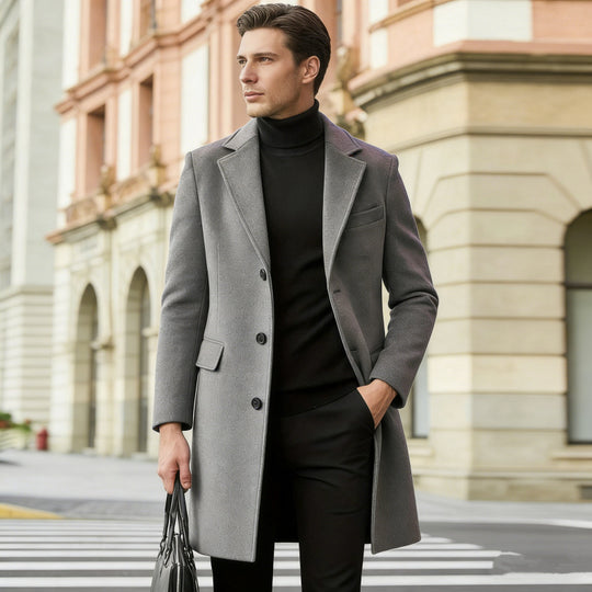 Herren nan schlanker Wollmantel mit Reverskragen und verdeckter Knopfleiste Shop Nory
