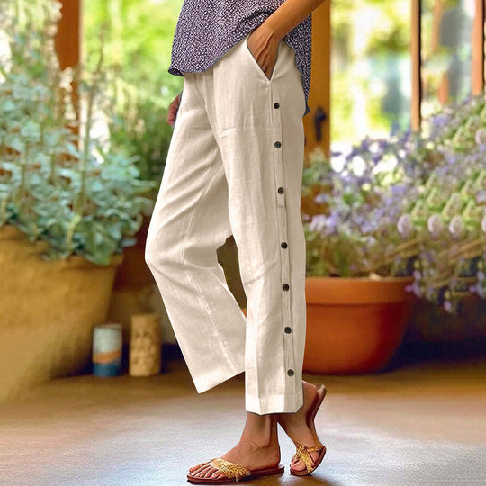 Damen Leichte Relaxed-Hose mit seitlicher Knopfleiste und Eingrifftaschen Shop Nory