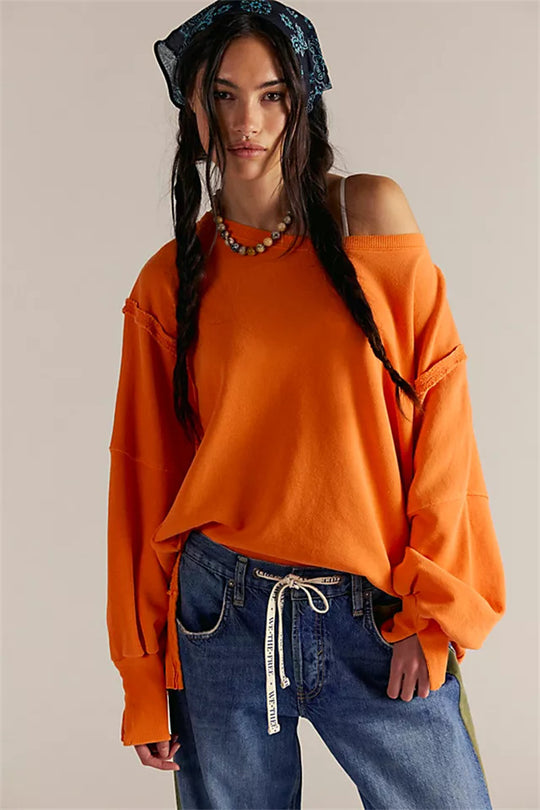 Damen oversized Sweatshirt mit Ballonärmeln, offenen Saumnähten und seitlichen Schlitzen Shop Nory