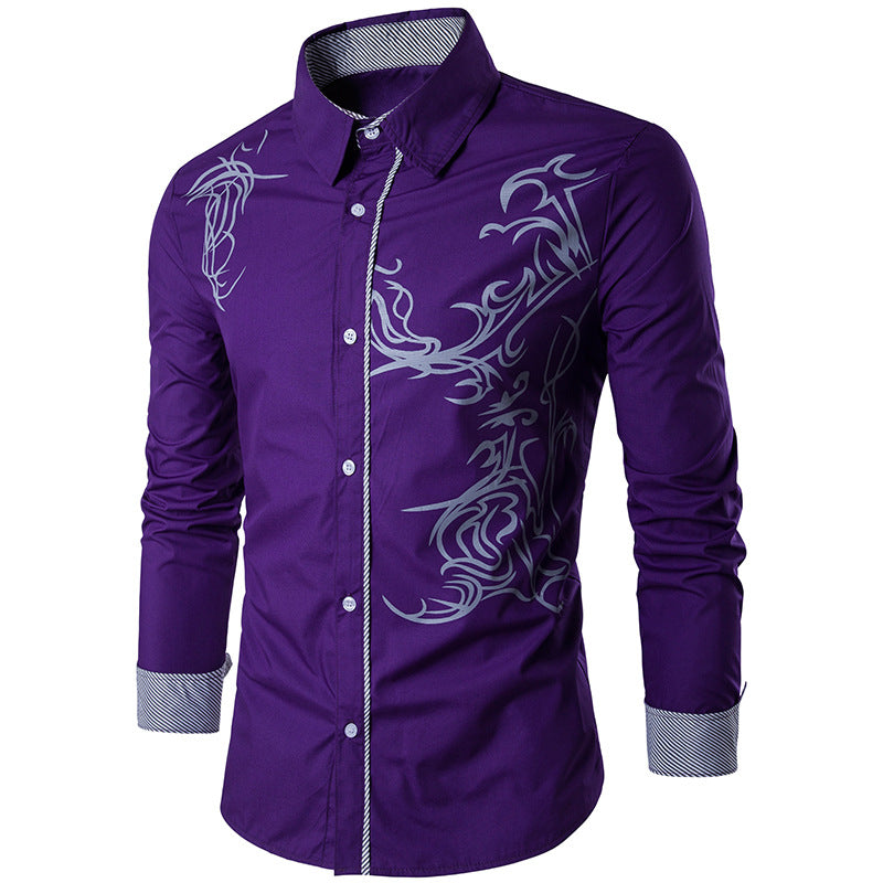 Herren figurbetontes Hemd mit Tribal-Print, verdeckter Knopfleiste und Kontrastkragen Shop Nory