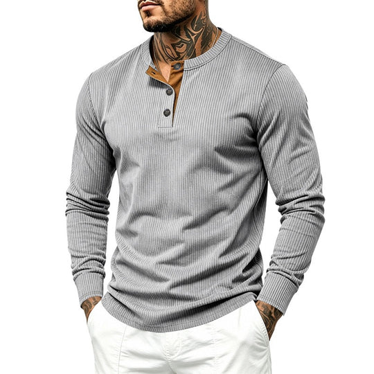 Herren Langärmeliges Rippstrick-Henley-Shirt mit Knopfleiste und Rundhalskragen Shop Nory