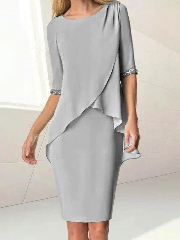 Damen Elegantes Wickelkleid mit Schwingendem Saum und Spitze Shopnory