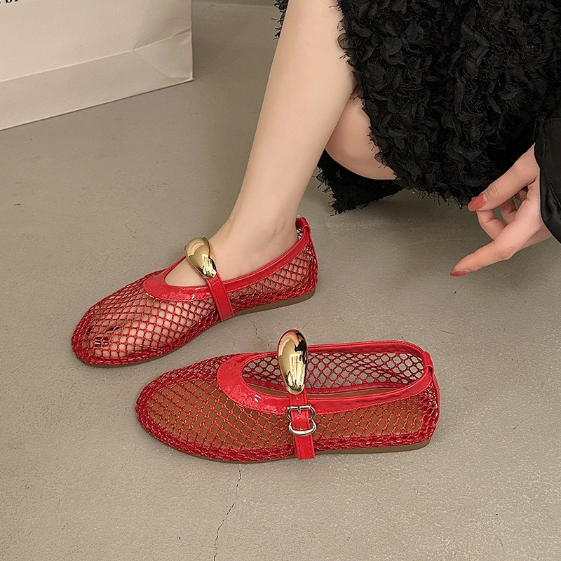 Damen Trendige Netz Ballerinas mit eleganter Schnalle