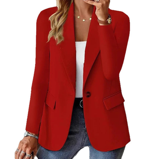 Damen Taillierter Single-Button-Blazer mit fallendem Revers und Pattentaschen Shop Nory