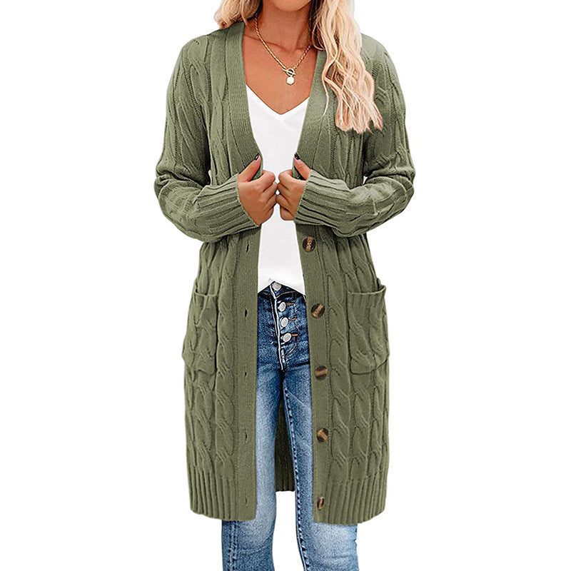 Damen Grobstrickcardigan mit Taschen und Knopfdetails Shopnory