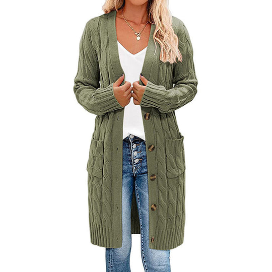 Damen Grobstrickcardigan mit Taschen und Knopfdetails Shopnory