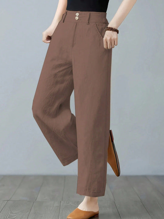 Damen Weite Leinenhose mit elastischem Bund und praktischen Seitentaschen
