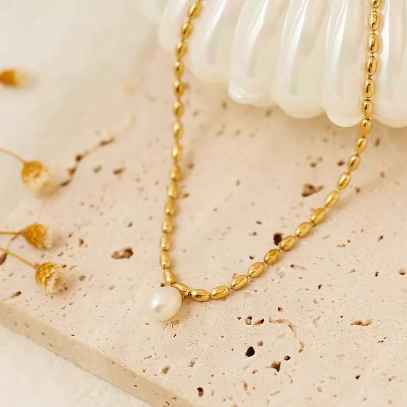 Damen elegante Perlen- und Gold-Perlenkette Shop Nory
