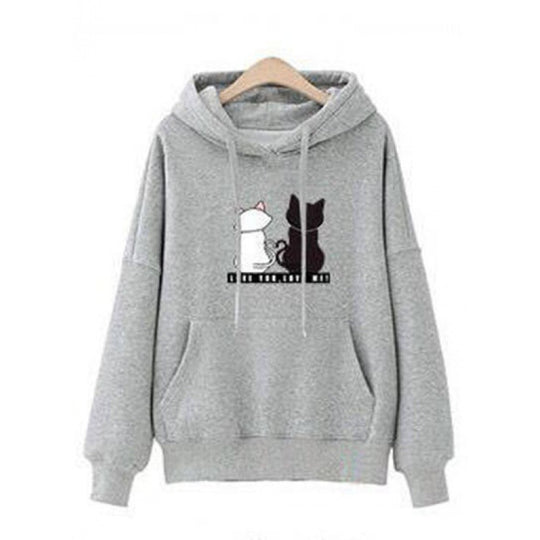 Damen Kapuzenpullover mit Katzen-Print, lockerem Schnitt und Kängurutasche Shop Nory