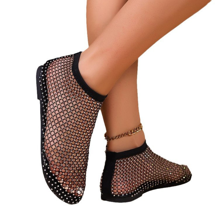 Damen Strick-Netz-Ballerinas mit Schmucksteinbesatz und sockenähnlichem Schaft Shop Nory
