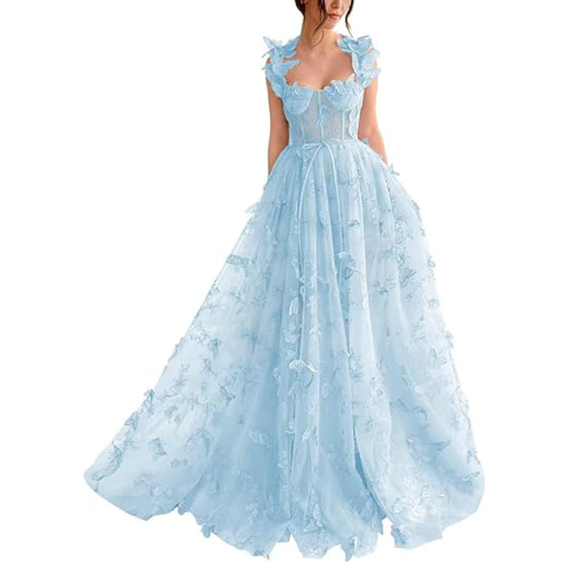 Damen Elegantes Maxikleid mit floralem Spitzenbesatz und transparenter Hülle