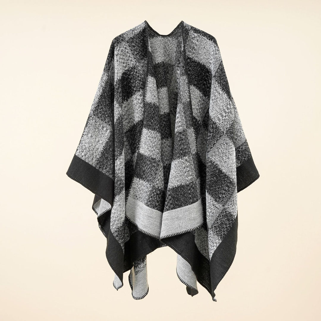 Damen Vielseitiger Wollmix-Überwurf im kastigen Kimono-Fall mit großflächigem Karojacquard Shop Nory