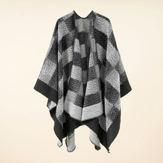 Damen Vielseitiger Wollmix-Überwurf im kastigen Kimono-Fall mit großflächigem Karojacquard Shop Nory