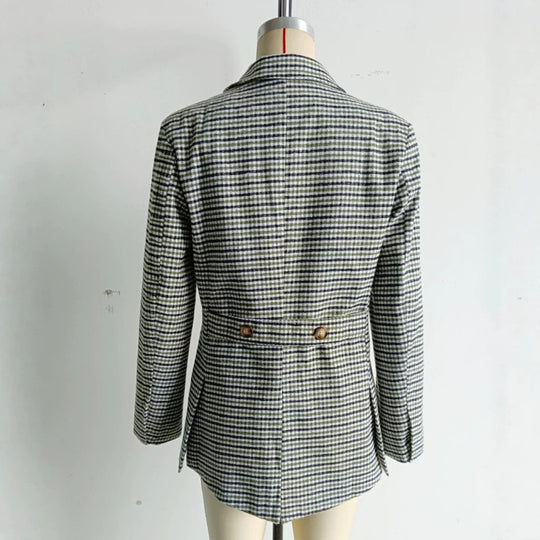 Damen Doppelreihiger Glencheck-Blazer mit taillierter Silhouette und kontrastiertem Innenfutter Shop Nory