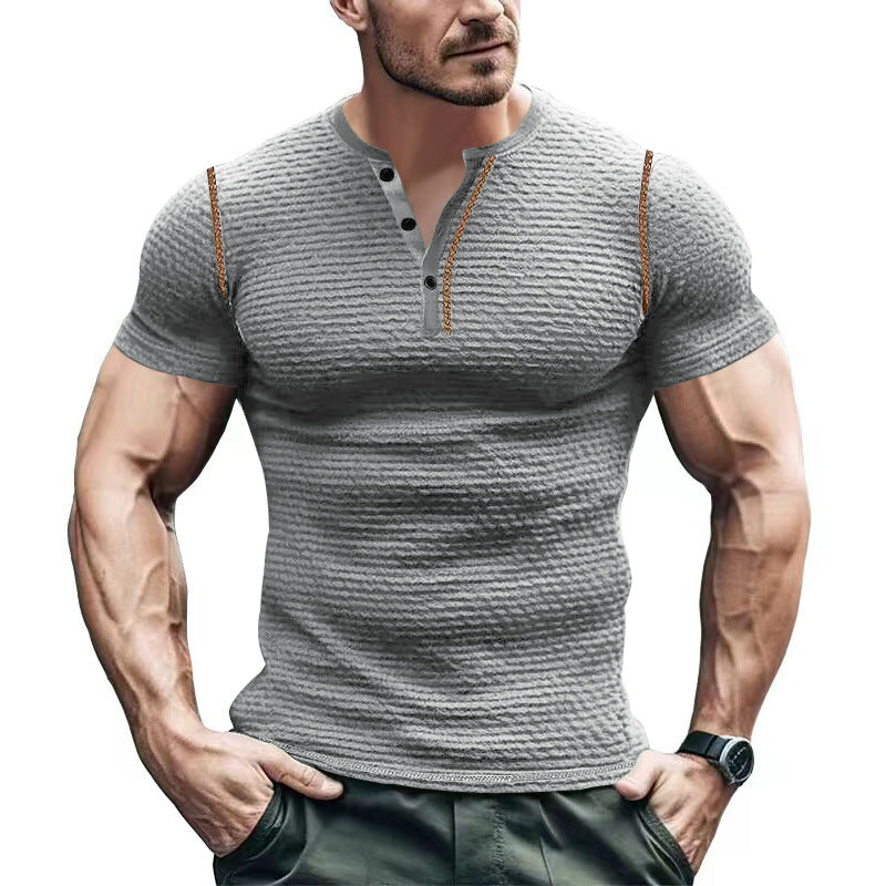 Herren Kurzarm-Henley-T-Shirt mit strukturiertem Design und praktischer Knopfleiste
