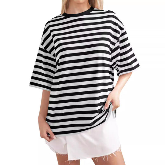 Damen Lässiges Oversized T-Shirt mit breiten Streifen