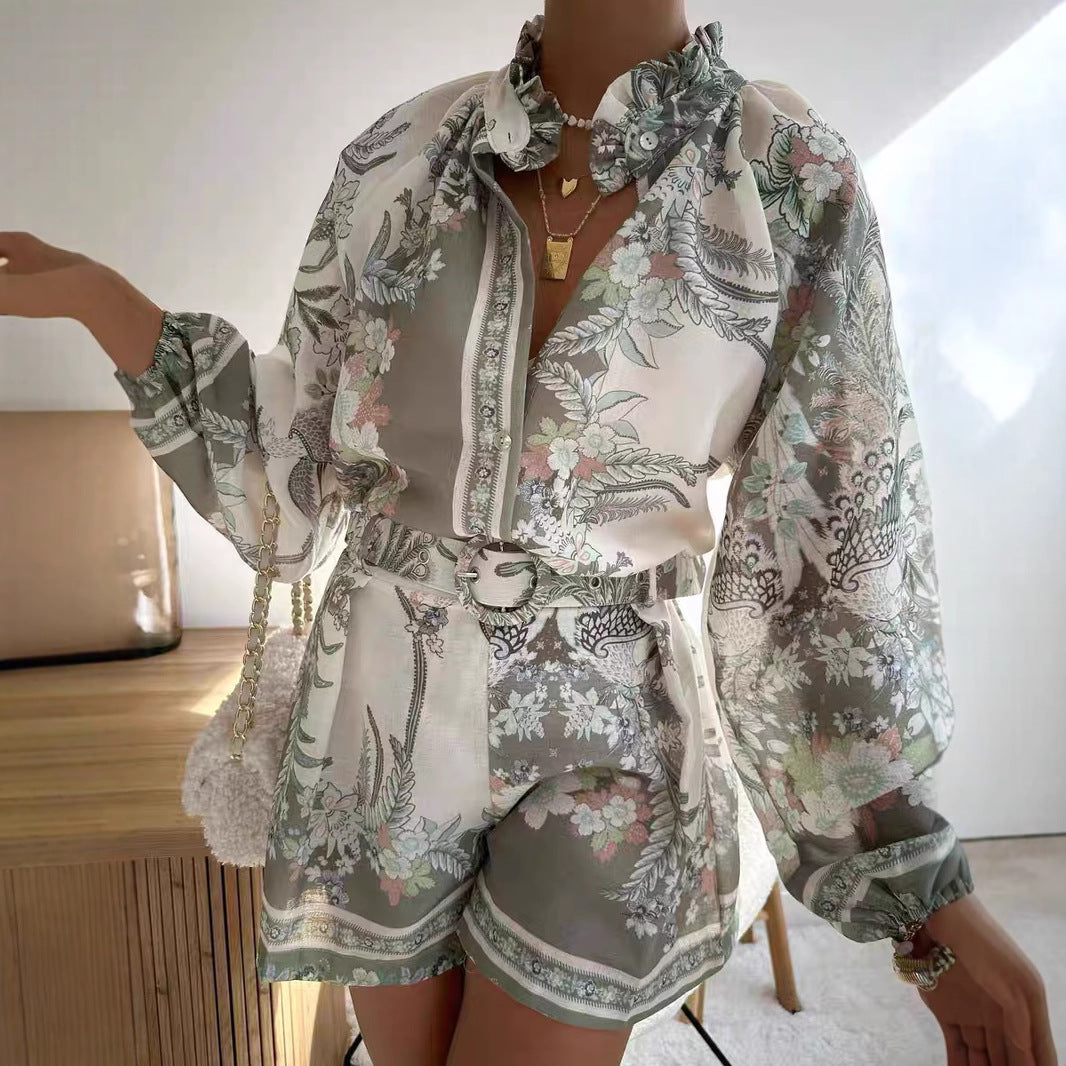 Damen Blusenset mit floralem Design und weitem Schnitt