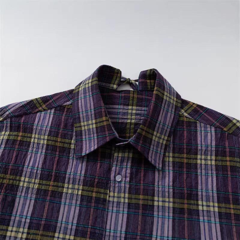 Damen Oversize-Karobluse aus leichter Baumwollmischung mit diagonalem Brusttaschen-Detail Shop Nory