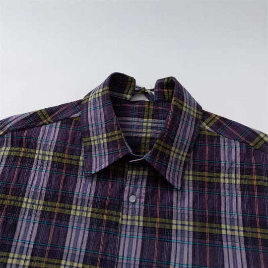 Damen Oversize-Karobluse aus leichter Baumwollmischung mit diagonalem Brusttaschen-Detail Shop Nory