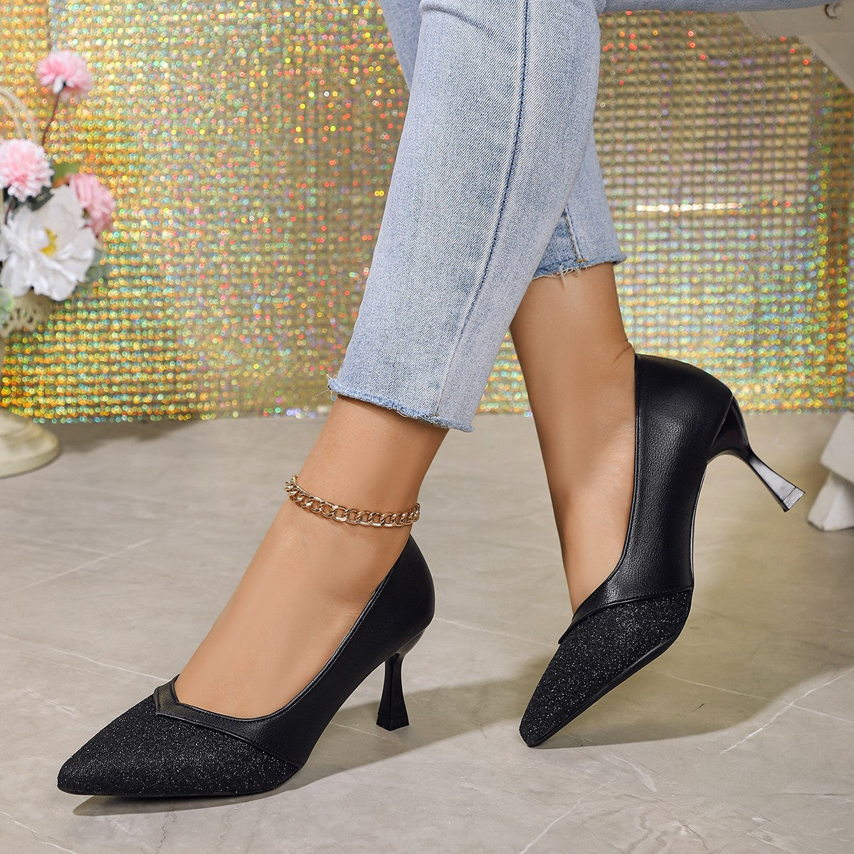Damen elegante Kitten Heels mit funkelnden Details und komfortabler Einlegesohle Shopnory