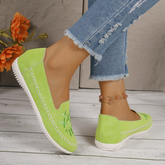 Damen Mokassins mit floralem Stickdesign und rutschfester Sohle Shopnory