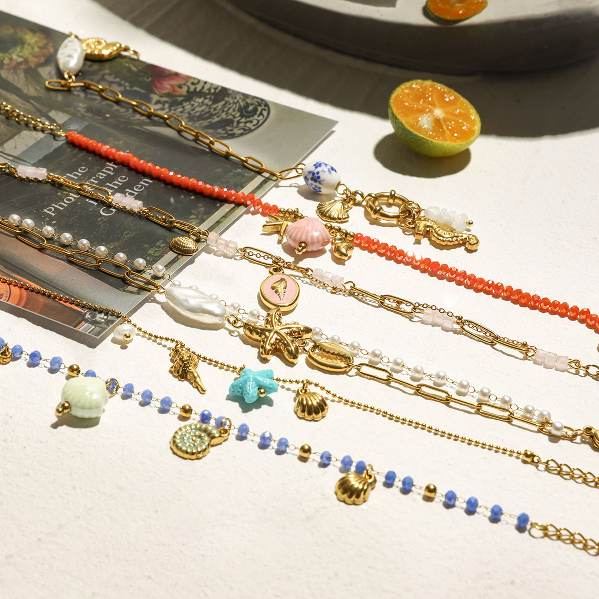 Damen Fußkettchen mit maritimen Charms und hypoallergenem Edelstahl Shop Nory
