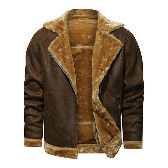 Herren Lammfellimitat-Bikerjacke mit asymmetrischem Reißverschluss und Teddyfutter Shop Nory