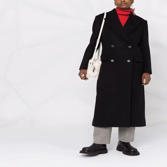 Damen Longcoat im minimalistischen Doppelreiher mit taillierter Silhouette und Pattentaschen Shop Nory