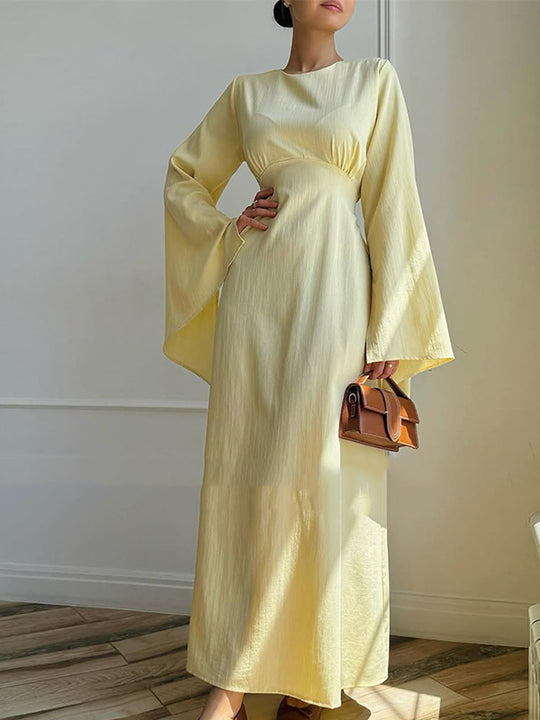 Damen Maxikleid mit ausgestellten Trompetenärmeln und taillierter Empire-Silhouette Shop Nory