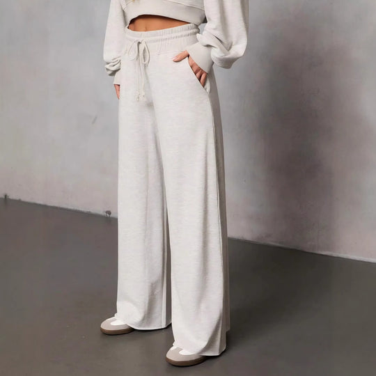 Damen weite High-Waist Loungehose mit Kordelzug und Seitentaschen Shop Nory