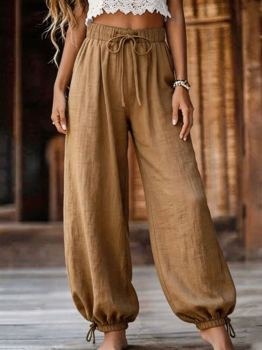 Damen Leichte Leinenhose mit weitem Bein und elastischem Bund Shop Nory