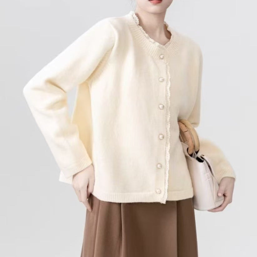 Damen Flauschiger Strickcardigan mit Spitzenverzierung Shop Nory