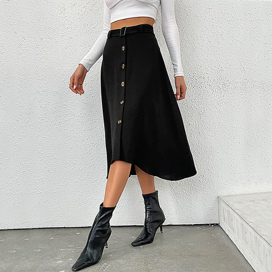 Damen Midirock mit durchgehender Zierknopfleiste, Gürtelbund und leicht ausgestellter A‑Linien‑Silhouette Shop Nory