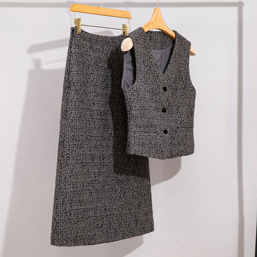 Damen Hochtaillierter Tweed-Midirock mit geradem Schnitt und leichter A‑Linie Shop Nory