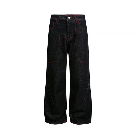 Damen Weite High‑Waist Denim‑Hose im Utility‑Look mit Kontrastnähten Shop Nory