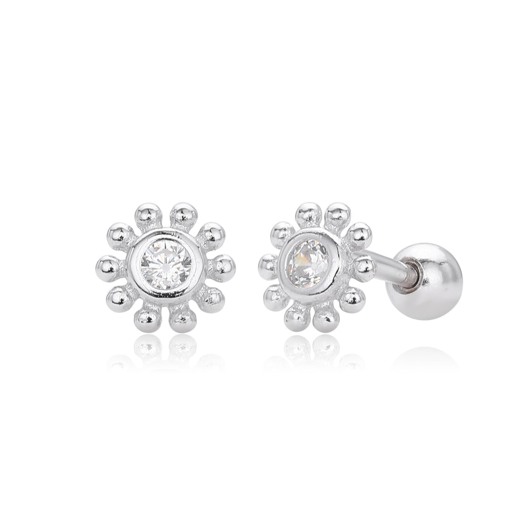 Damen Ohrstecker im floralen Design aus 925 Sterling Silber mit funkelndem Zirkon Shop Nory