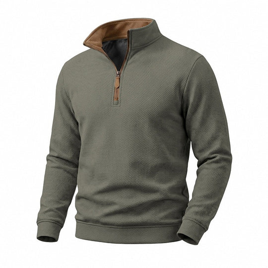 Herren Struktur-Halbzipp-Pullover mit Stehkragen und Kontrastinnenkragen Shop Nory