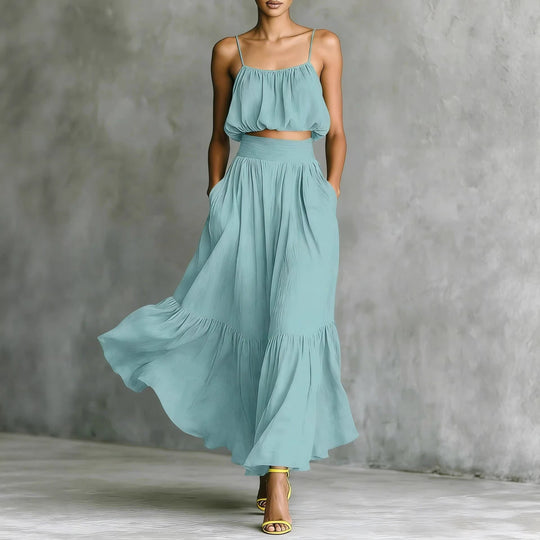Damen Sommerliches Zweiteiler-Kleid mit fließendem Schnitt und praktischen Taschen