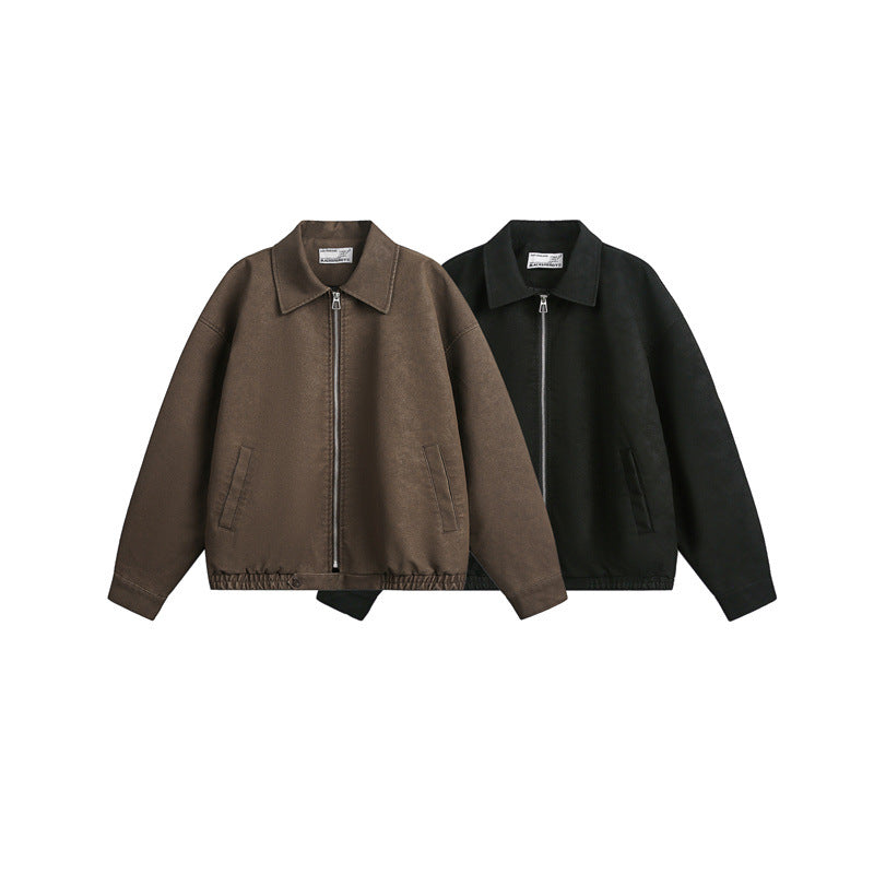 Unisex Boxy-Blousonjacke mit durchgehendem Metallreißverschluss und Hemdkragen Shop Nory
