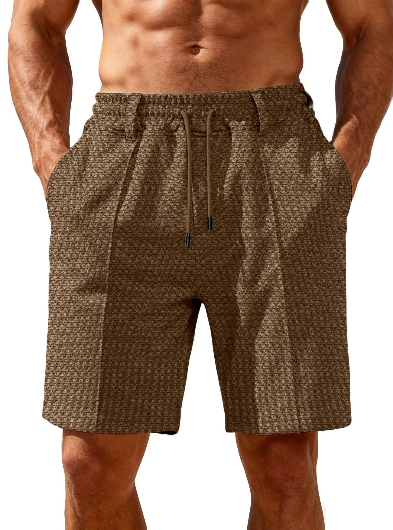 Herren nan Chino-inspirierte Relax-Shorts mit Bundfalten elastischem Tunnelzug und Eingrifftaschen Shopnory