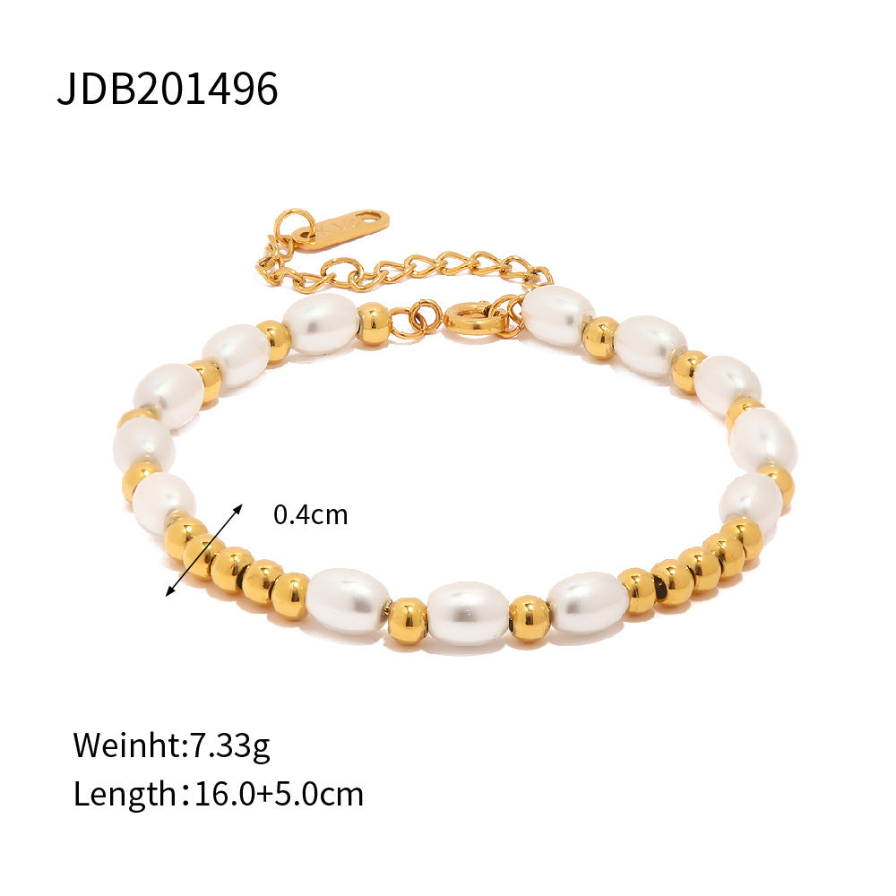 Damen Armband aus Perlen und goldenem Edelstahl Shop Nory