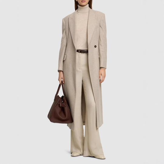 Damen Taillierter Longline Wollmixmantel mit schlanker Silhouette und Einreihiger Knopfleiste Shop Nory